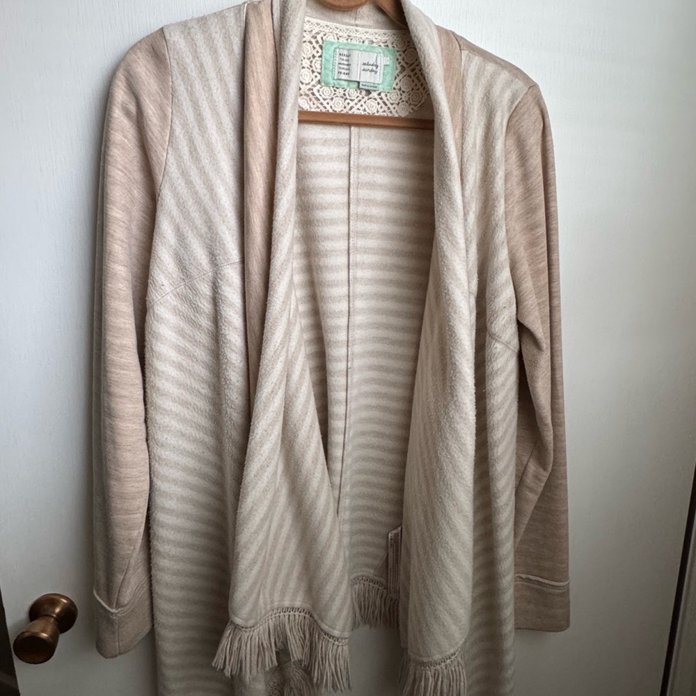 Elegant Beige Cardigan with Fringe